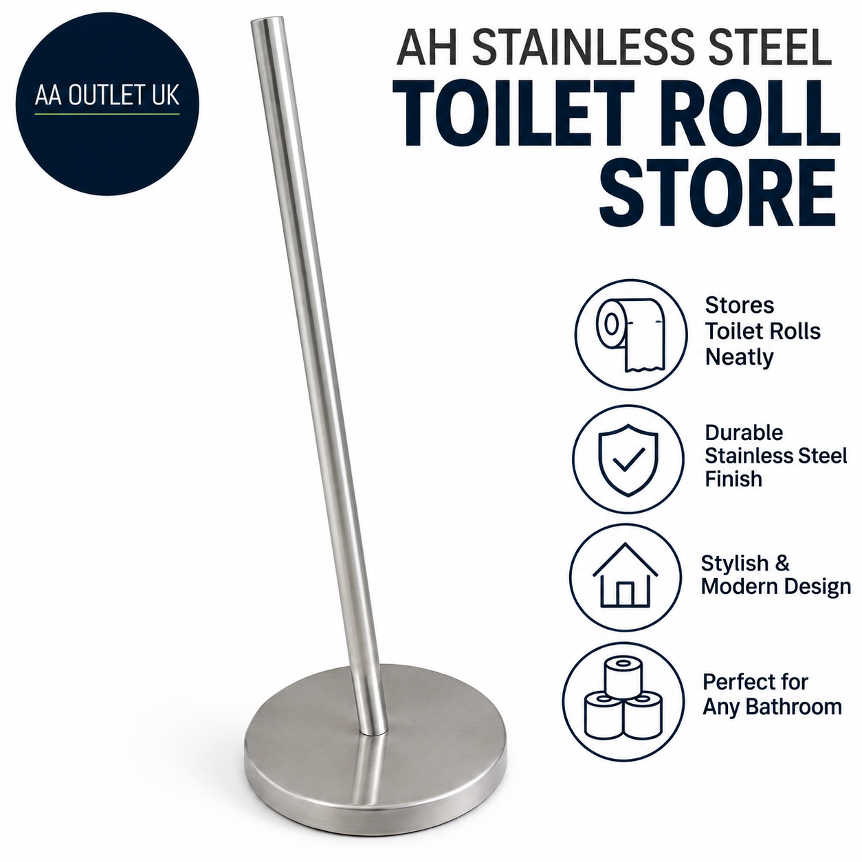Habitat Stainless Steel Toilet Roll Holder 44x15x15cm Waste Bin 1Litre