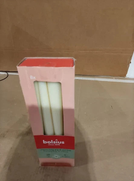 Bolsius Tapered Ivory 8 Pack 24.5cm Decorative Household Candle Vegan Wax New