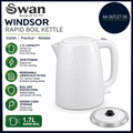 Swan SK14611WHT Windsor Rapid Boil Kettle Removable Limescale Filter 3Kw 1.7L