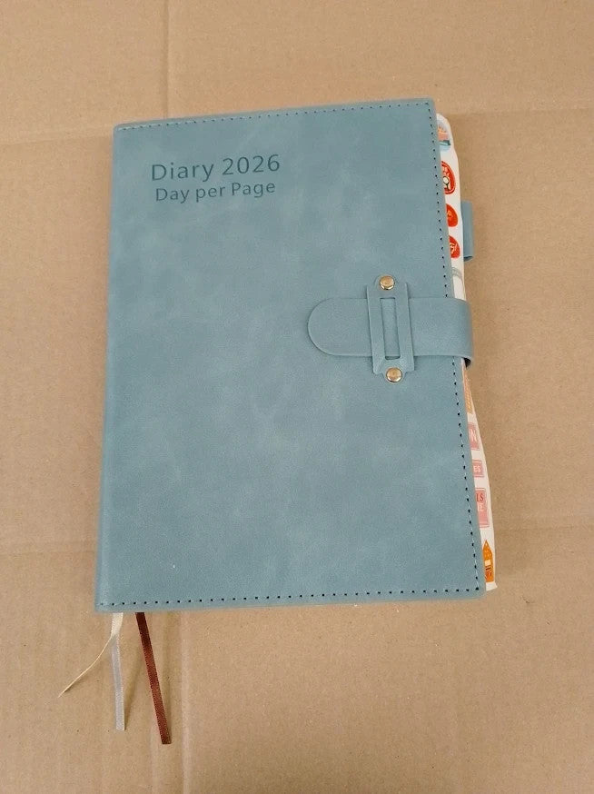 2026 A5 Diary Day Per Page Hardcover Organiser Jan-Dec Planner Blue Design New