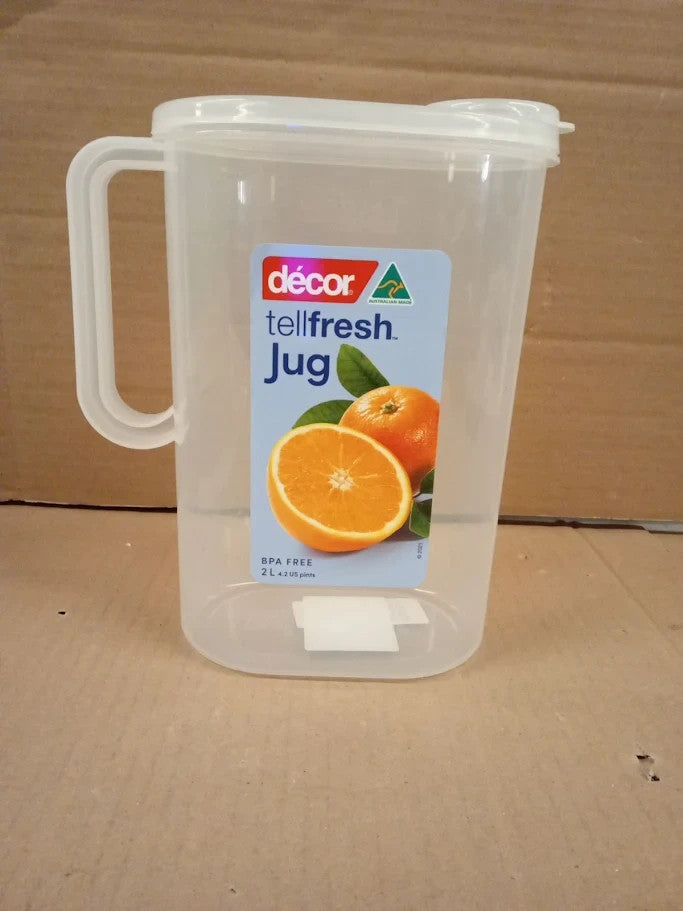 Decor Tellfresh 2L Water Jug Pop Open Lid Airtight Container Graduated New