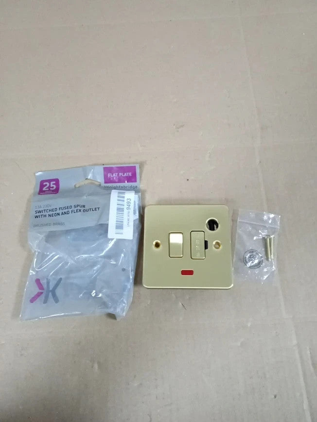 Knightsbridge Brushed Brass FP6300FBB Flat Plate 13A Switched Fused Spur New