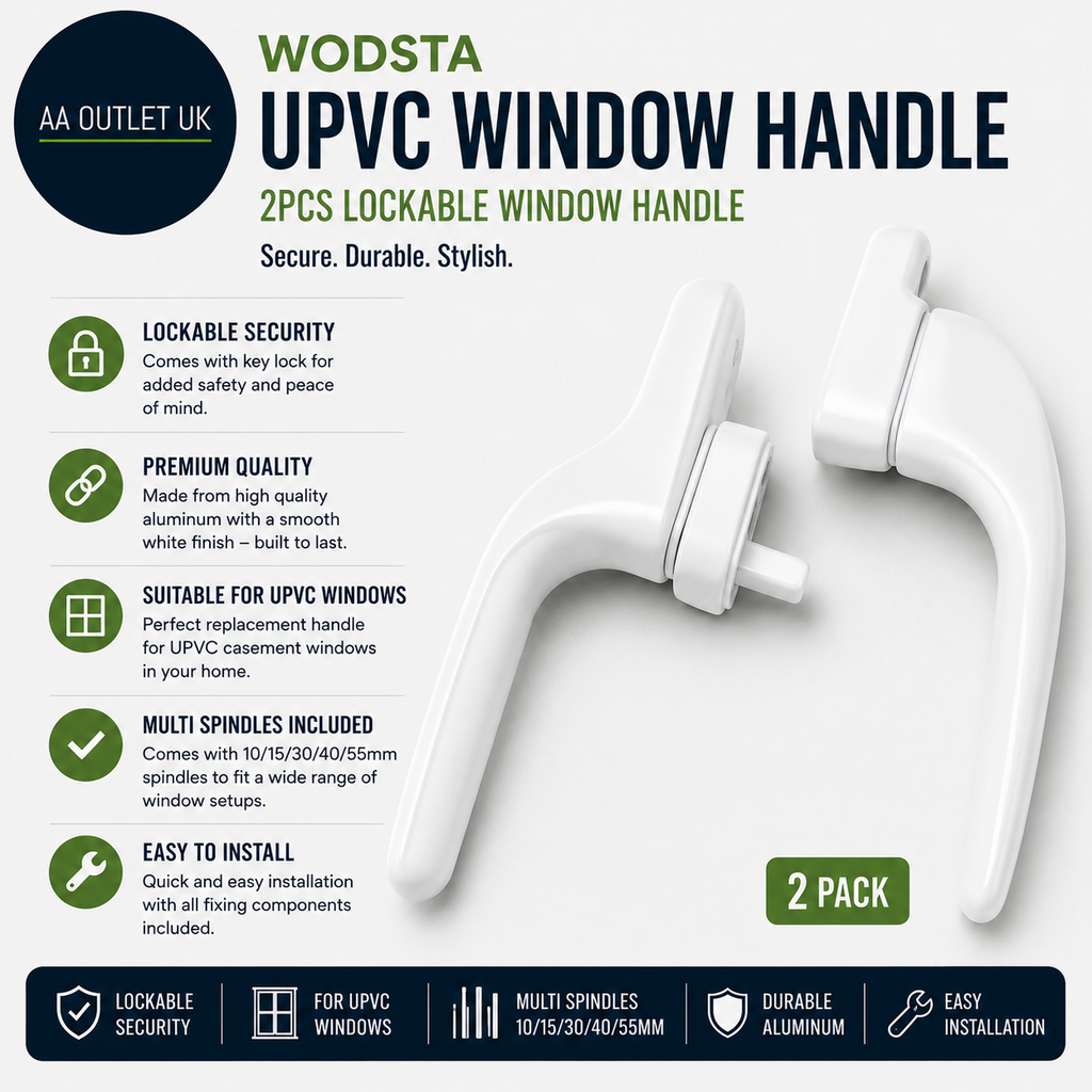 Wosta UPVC Window Handle 2pc Lockable Aluminum White Multi Spindles