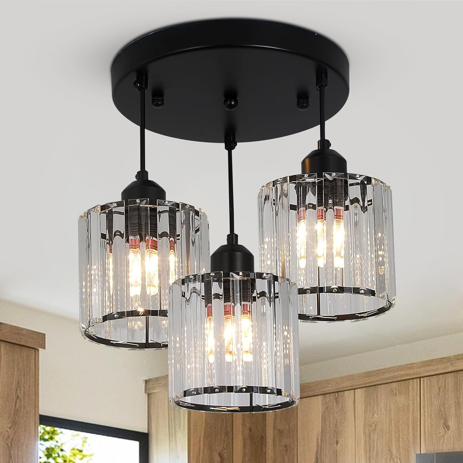 Vinilky Modern Crystal Ceiling Chandelier Flush Pendant Lighting 33x33x18cm New