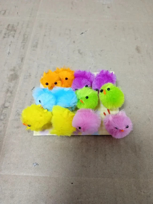 Baker Ross EK237 Easter Coloured Mini Fluffy Chicks Cake Decorations 12pc New