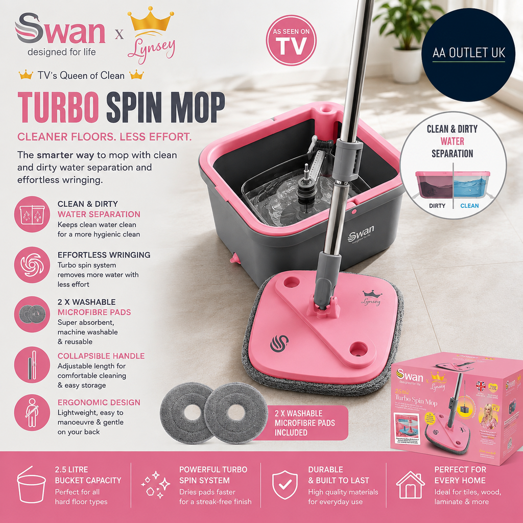 Swan X Lynsey Tvs Queen Of Clean Turbo Spin Mop 2x Pads 31.5x31.5x19cm