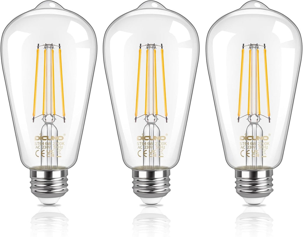 Dicuno Vintage Edison Light Led Bulb E27 Edison Screw ST64 6W Warm White New