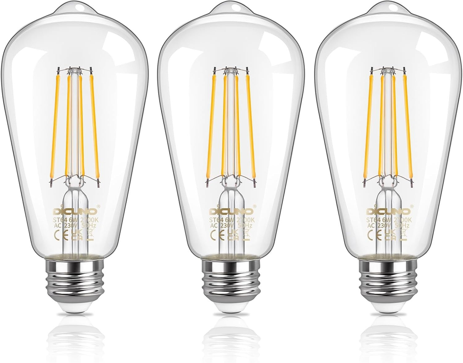 Dicuno Vintage Edison Light Led Bulb E27 Edison Screw ST64 6W Warm White New