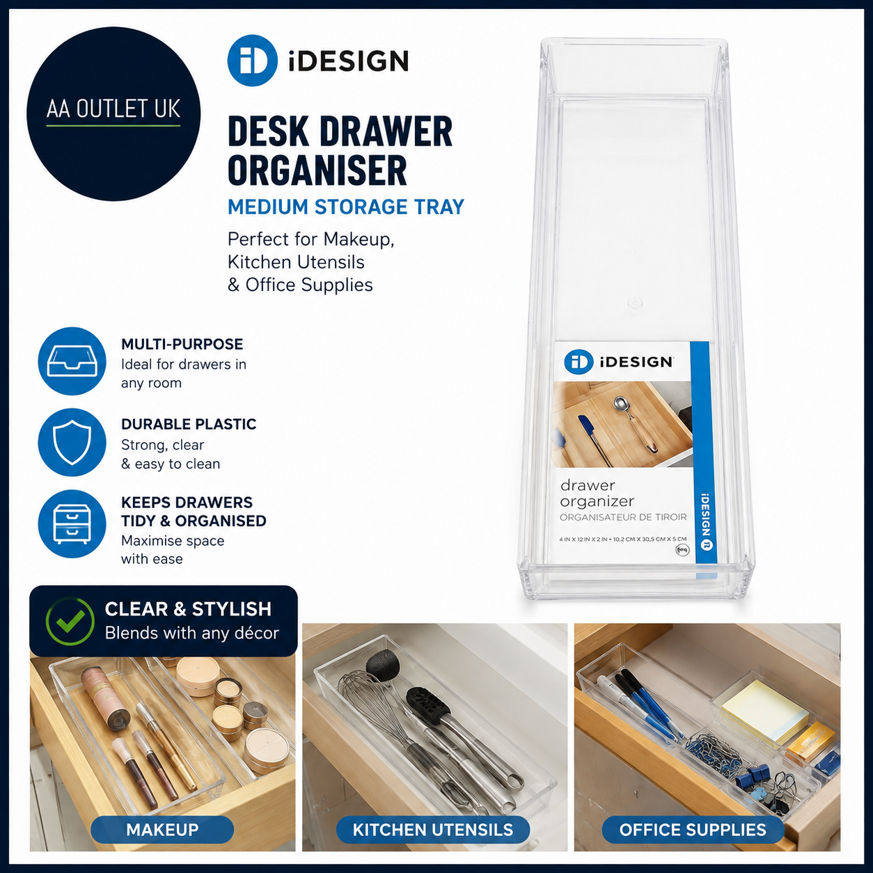 iDesign Desk Drawer Organiser Makeup Kitchen Utensils Medium Storage Large