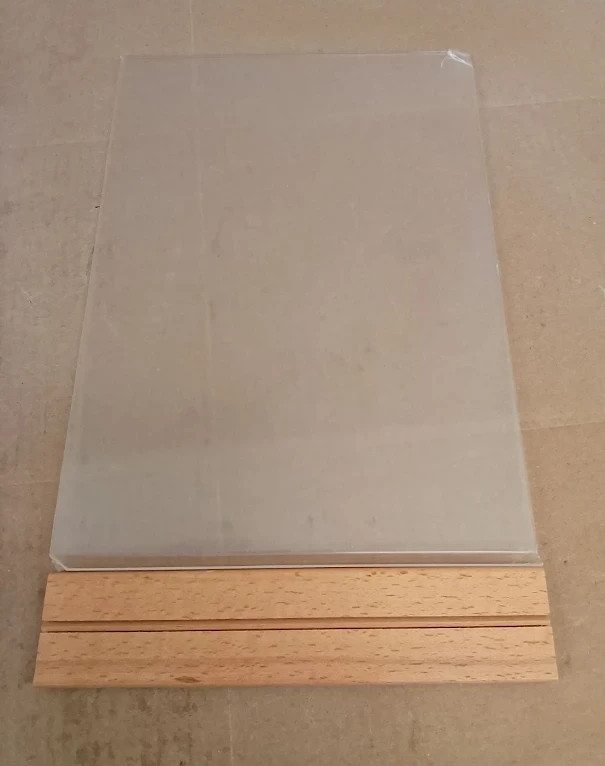 A4 Clear Acrylic Sign Holder Wooden Base Display Stand Menu Photo Frame Design