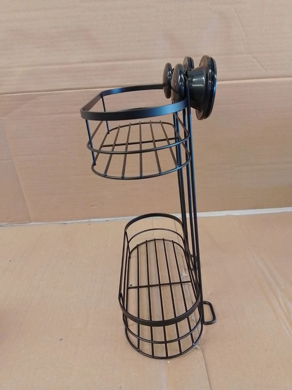 Argos Home Suction Cup Wire 2 Tier Shower Caddy Black Steel 38x13x28cm