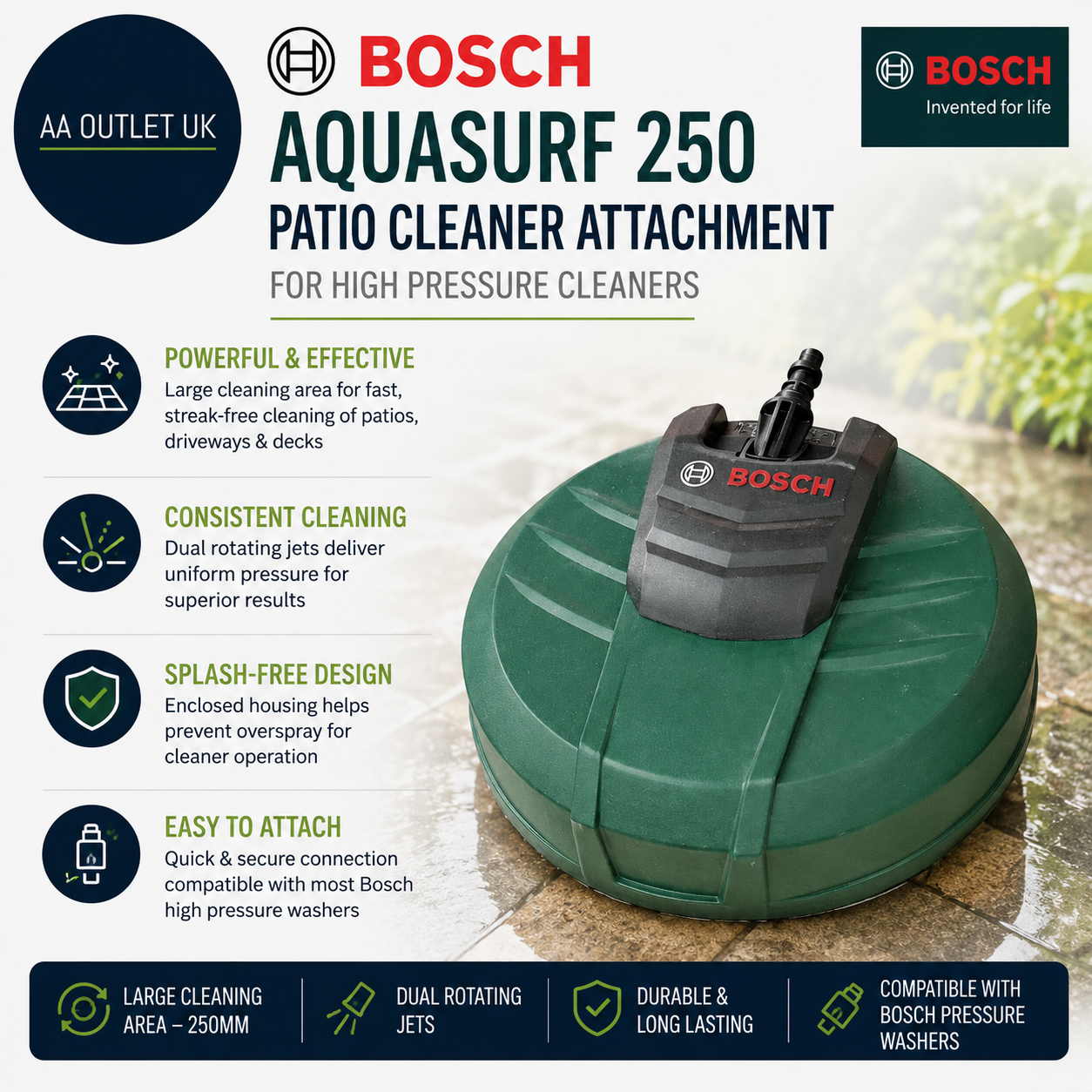 Bosch Aquasurf 250 Patio Cleaner Attachment High Pressure Cleaner Green