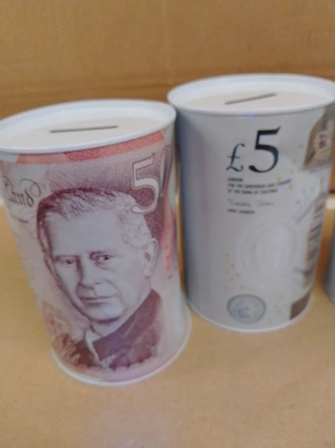 Sapra Money Tins 4 Pack Money Boxes Tinplate Multi Colour Notes Design