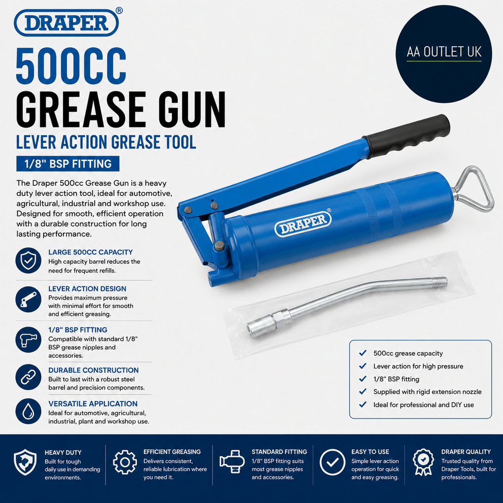 Draper 500cc Grease Gun Lever Action Grease Tool 1 8 BSPT Thread