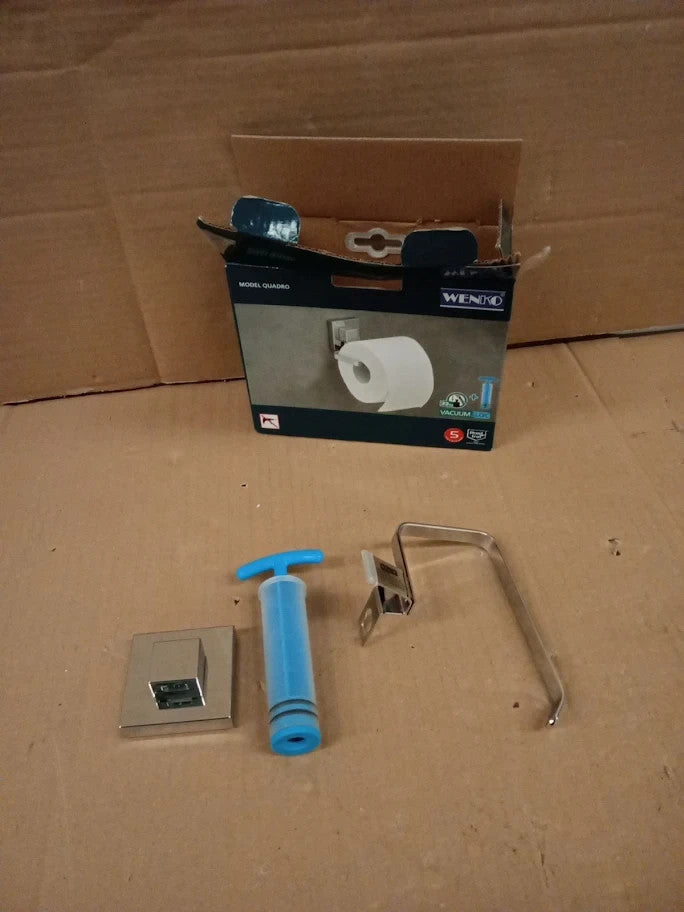 Wenko 22687100 Vacuum Loc Toilet Paper Holder Quadro Stainless 14x6 x11cm New