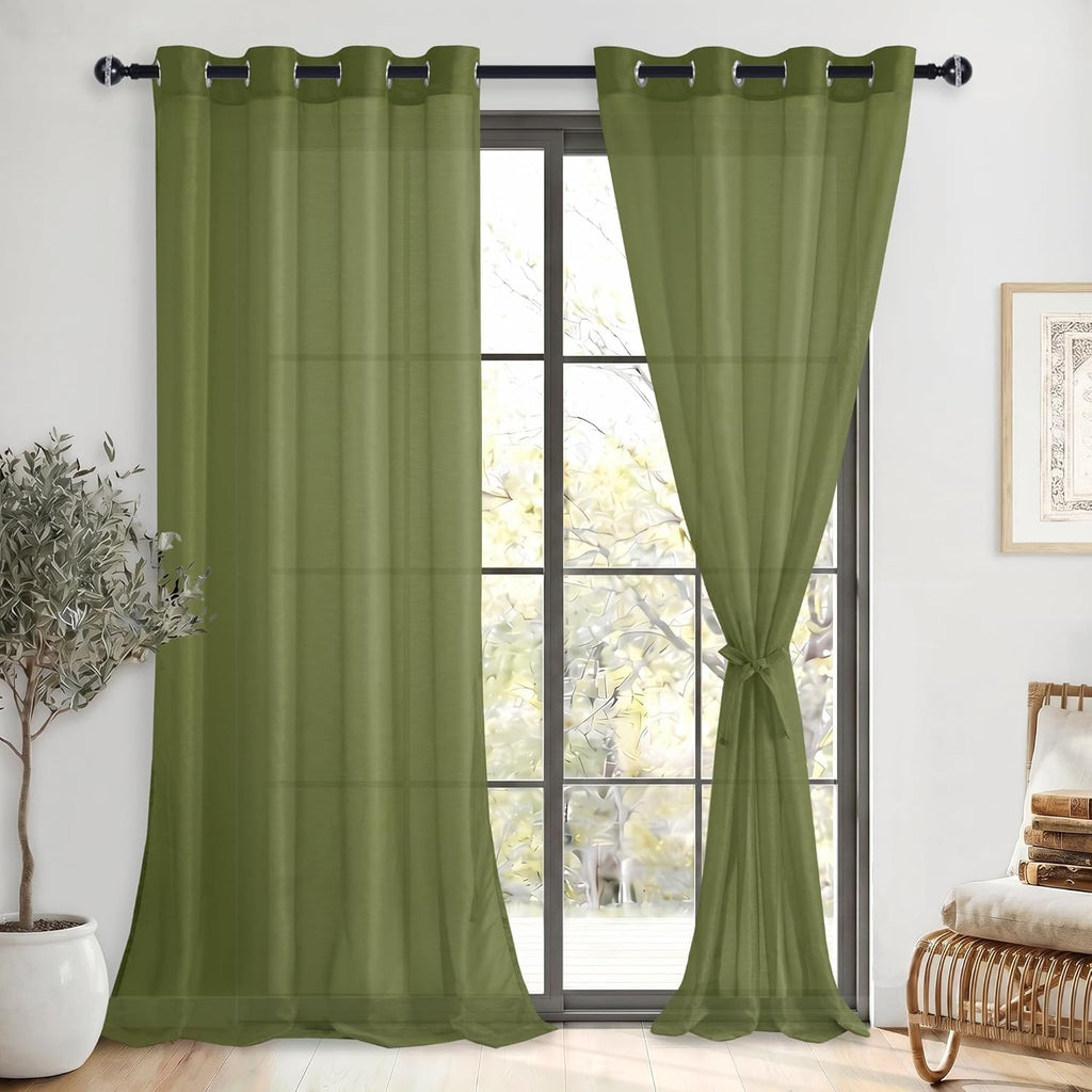 DWCN Green Sheer Curtains Tiebacks Semi Transparent Voile Grommet 52x96in New