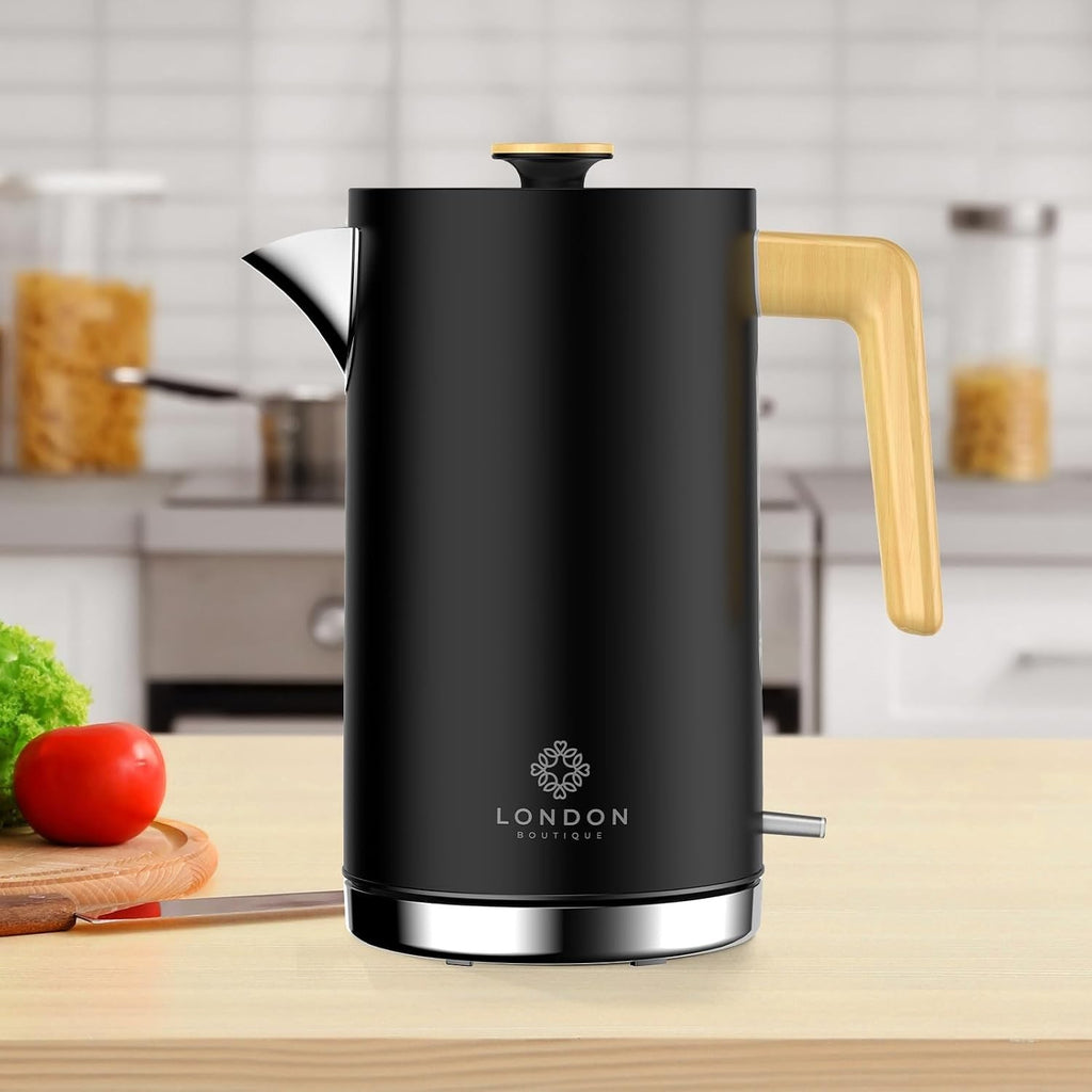 London Boutique 1.7L Electric Kettle Black 3000W Cordless Stainless Steel New