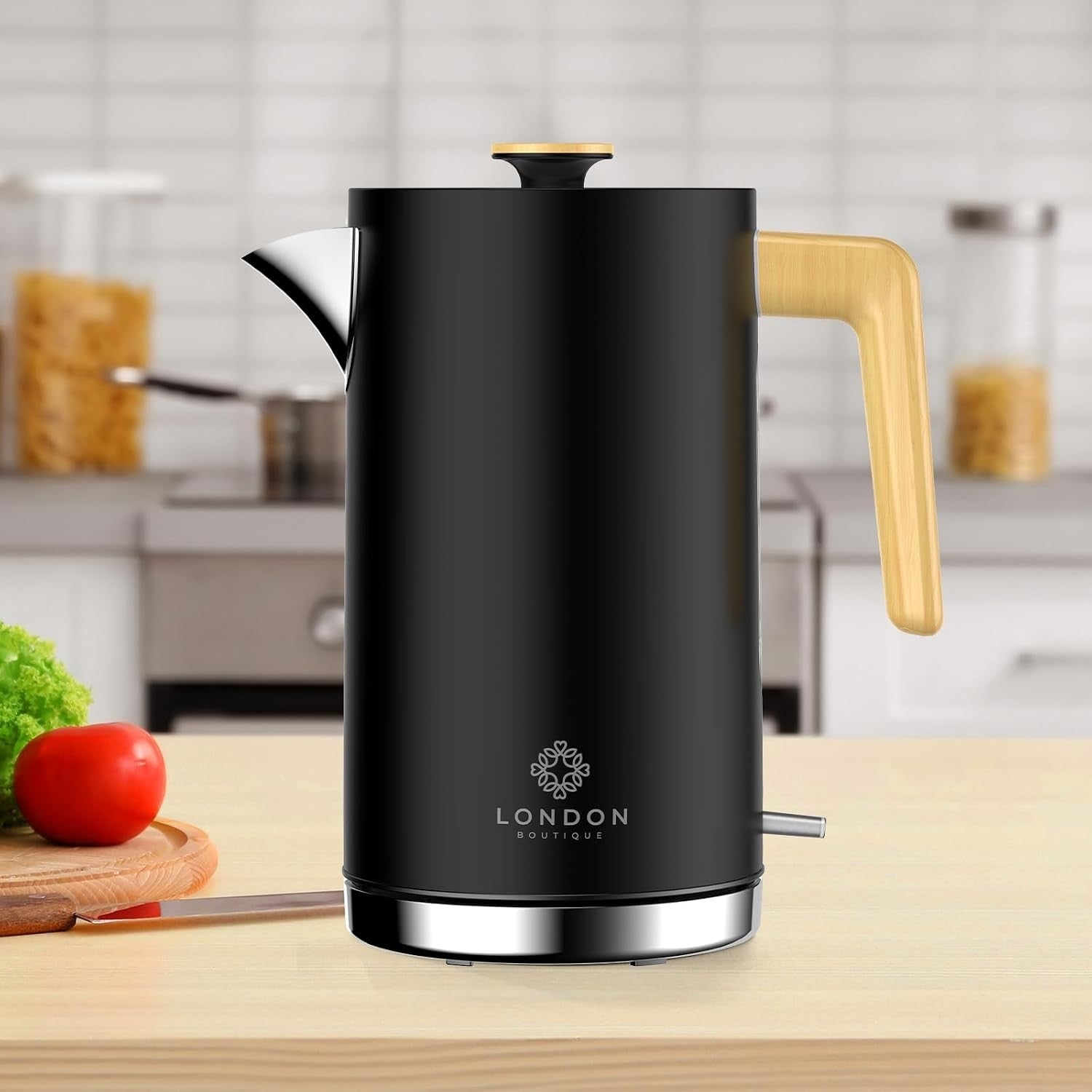London Boutique 1.7L Electric Kettle Black 3000W Cordless Stainless Steel New