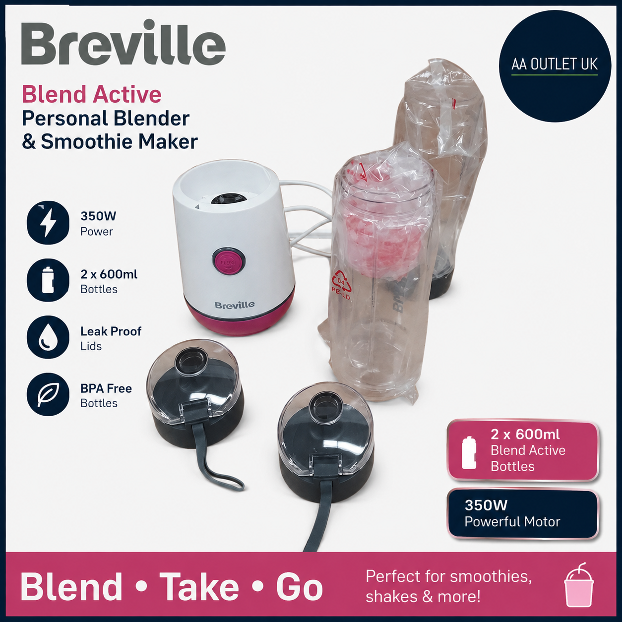 Breville Active Personal Blender Smoothie Maker 350w 2 Portable Blender