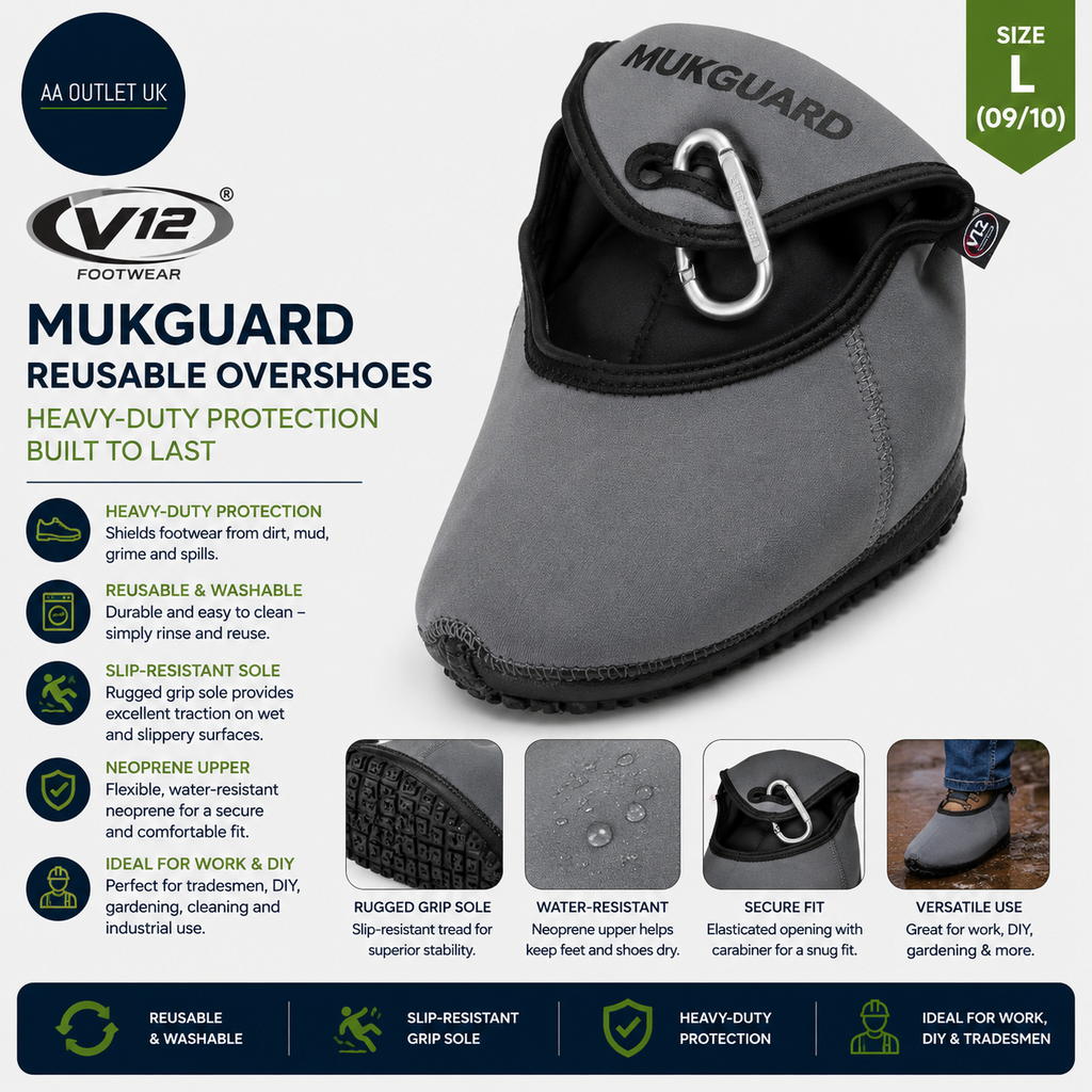 V12 MukGuard Reusable Overshoes Washable Slip Resistant Shoe Covers L 09/10