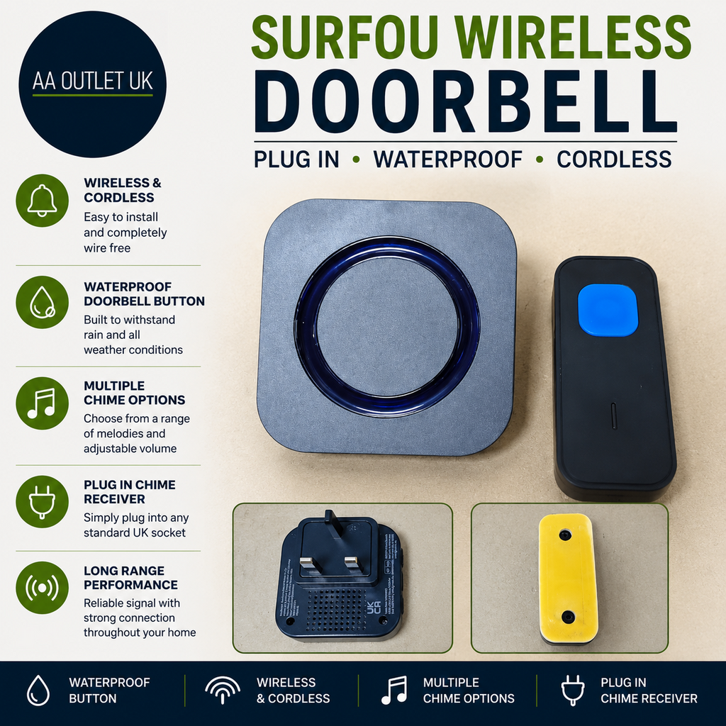 SURFOU Wireless Doorbell Plug In Waterproof Cordless Electric Door Bell Chime