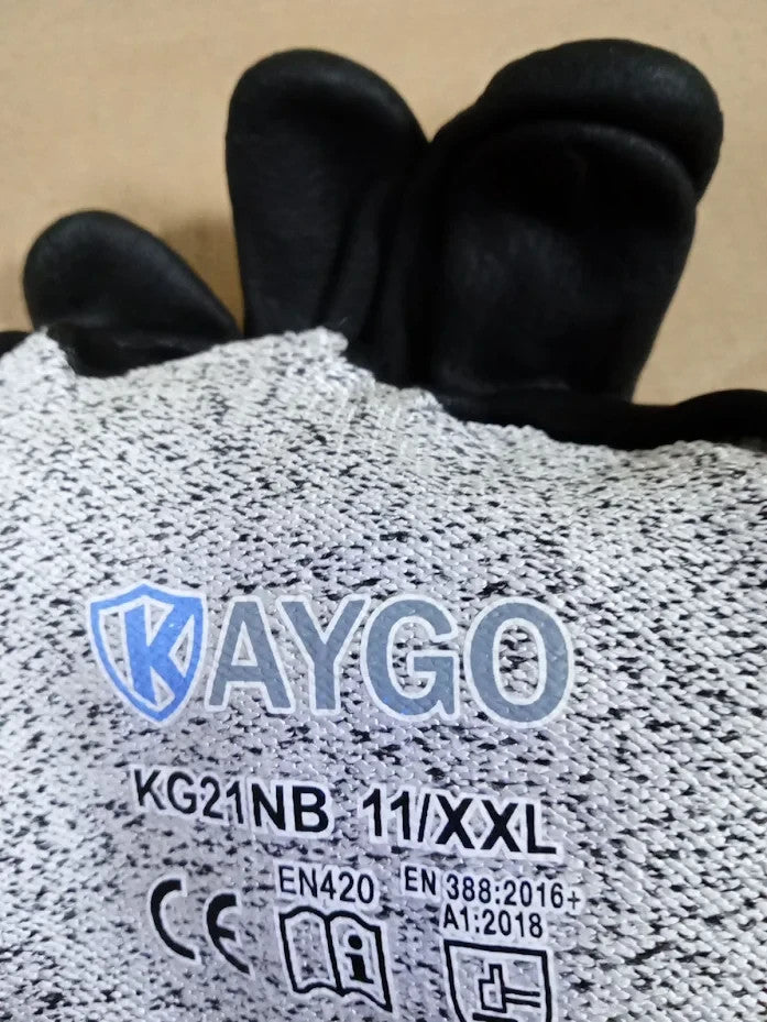 KAYGO Cut Resistant Work Gloves Level C Microfoam Nitrile Coated 2 Pairs 2XL New