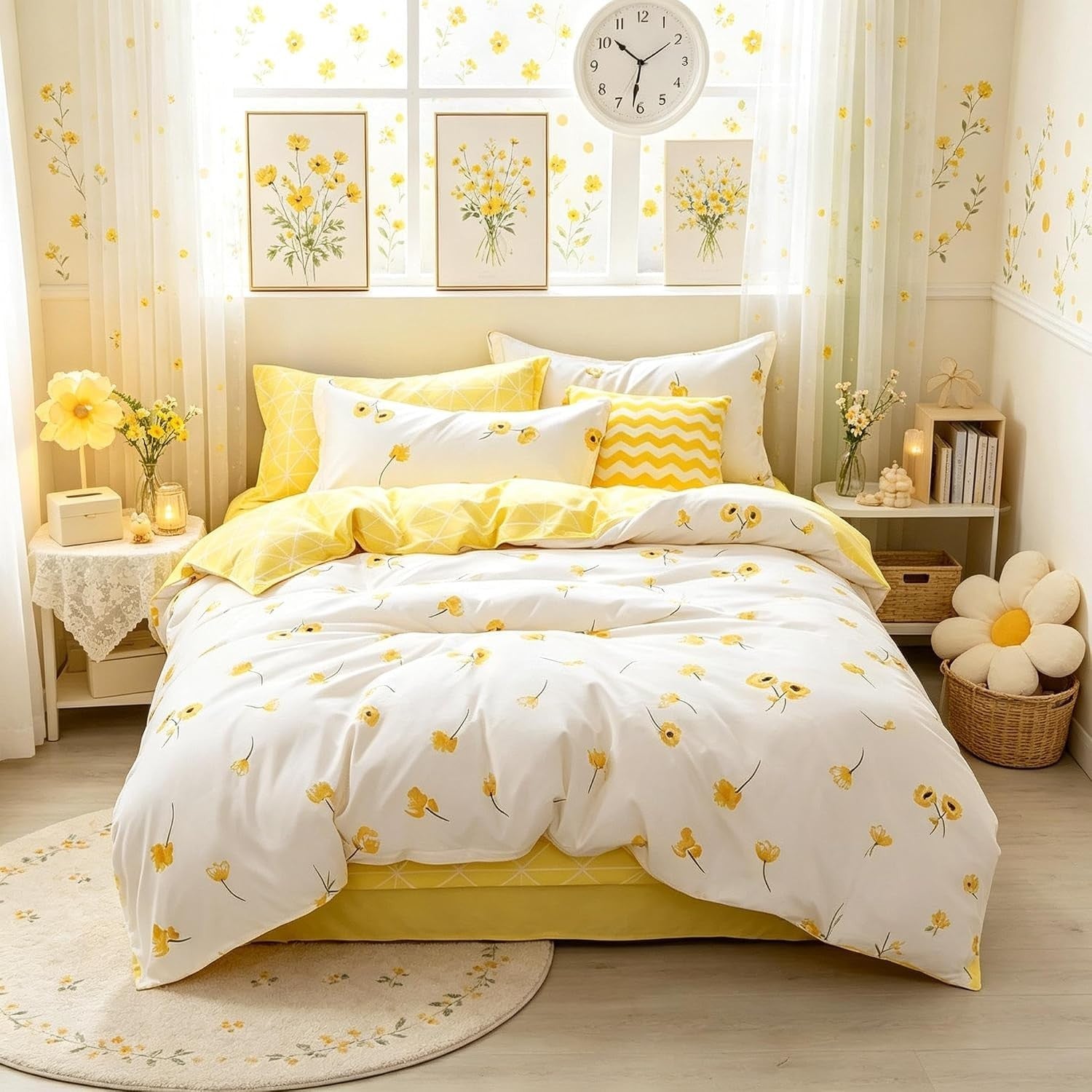 Loussiesd Floral Printed Duvet Cover Girls Women Blossom Flowers Pattern New