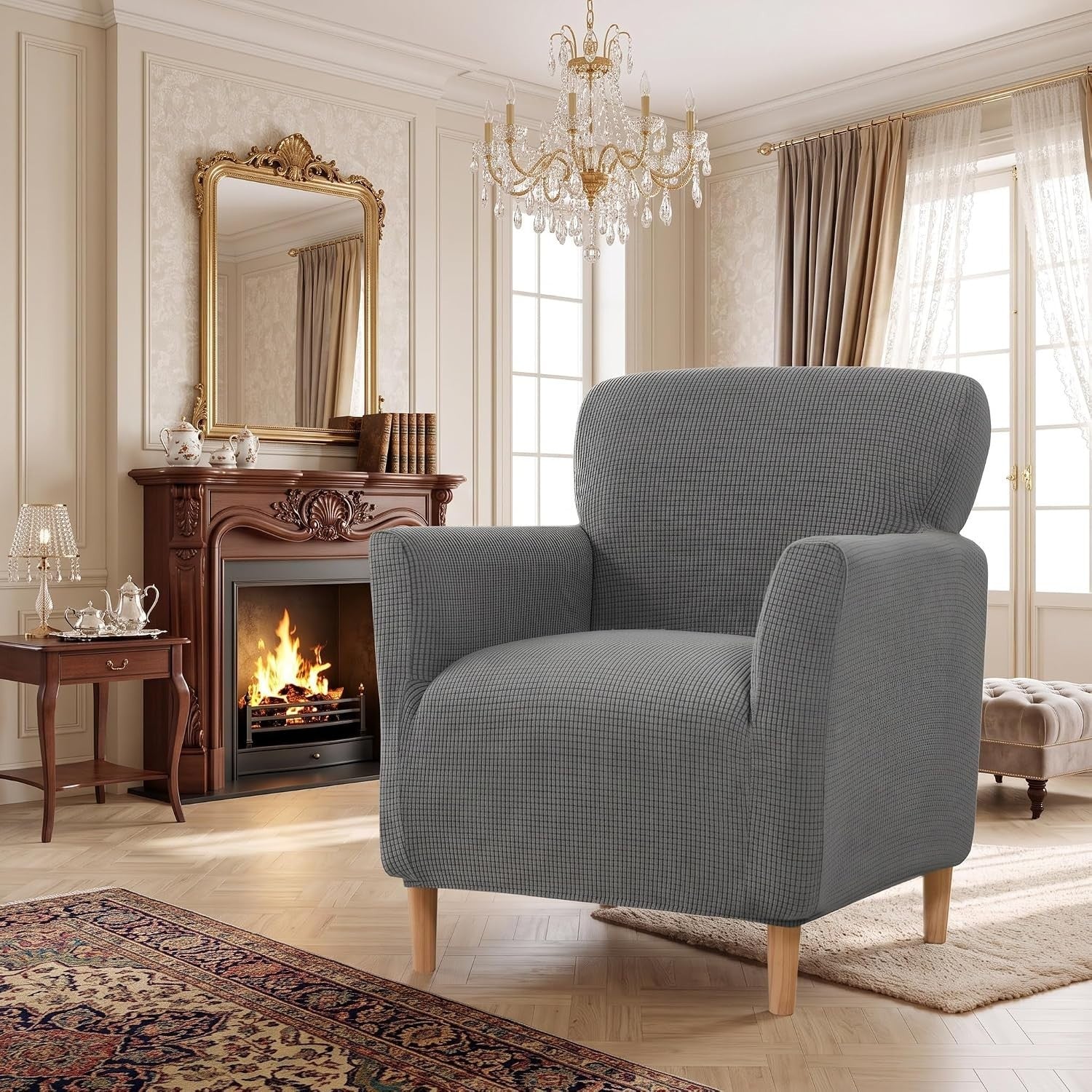 LiveGo Stretch Banquet Armchair Slipcover Knit Chair Cover 27x23x8cm Grey New