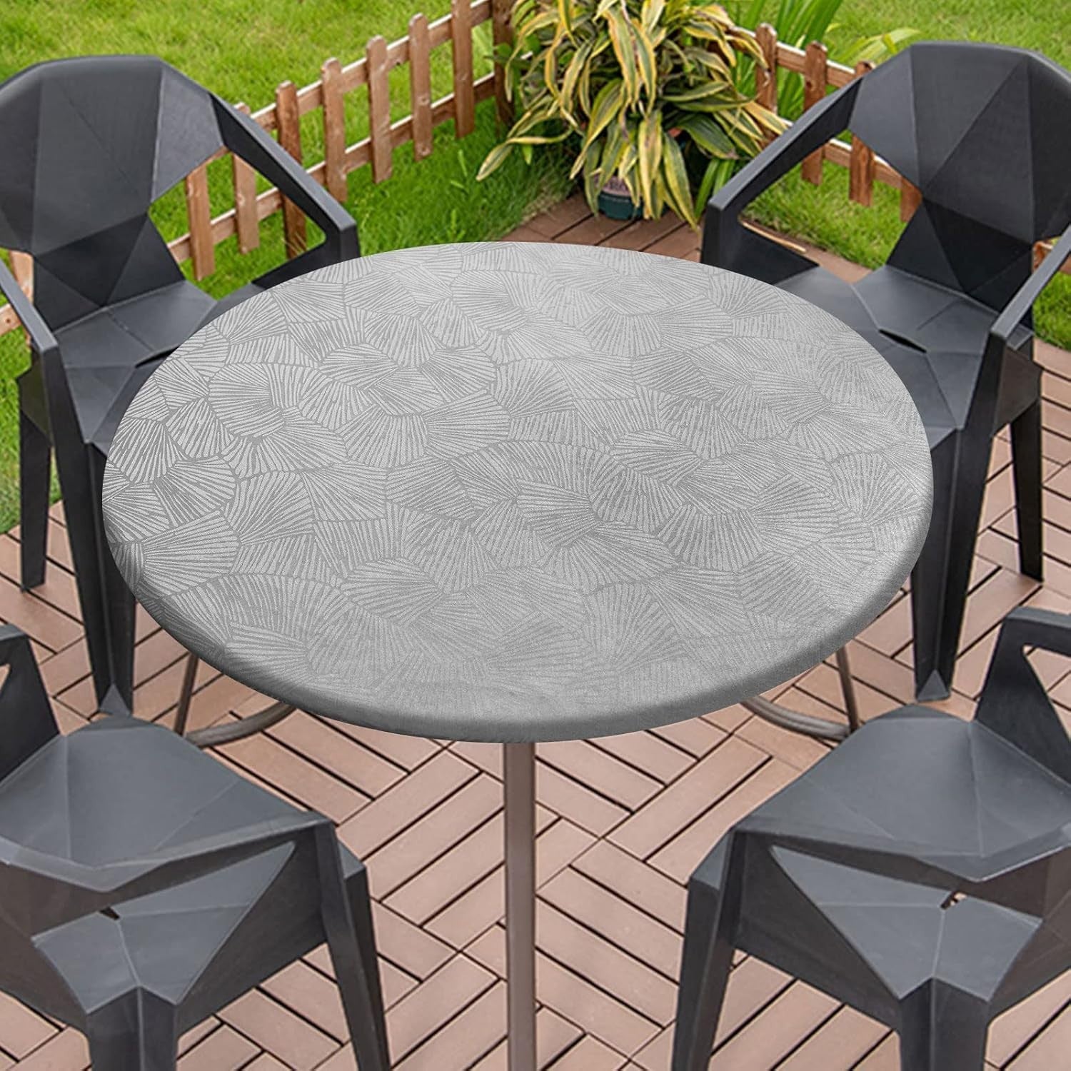 MINGPINHUIUS Round Fitted Vinyl Tablecloth 90cm Waterproof Wipe Clean Grey New