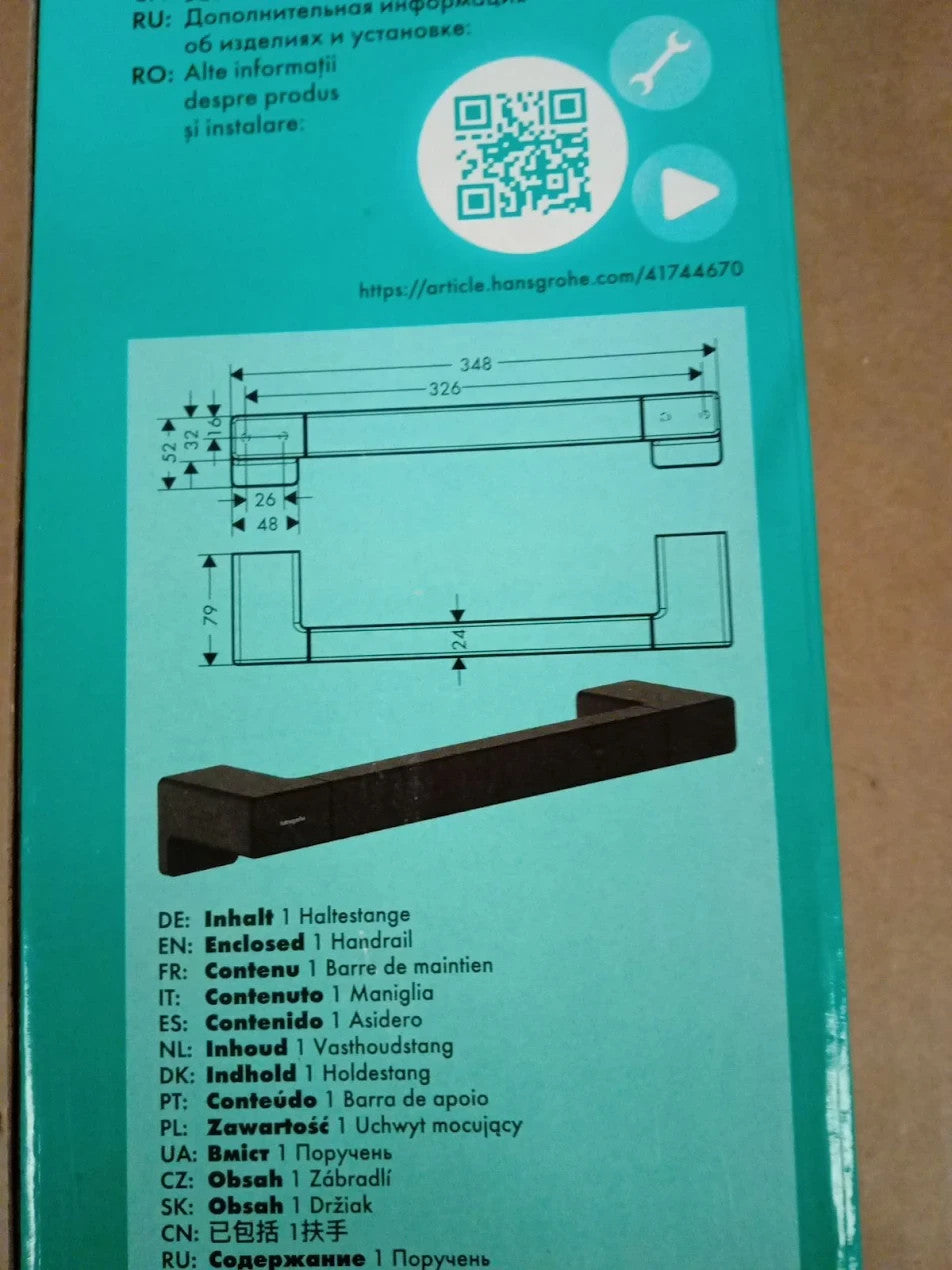 Hansgrohe AddStoris Grab Bar Matt Black 41744670 348mm New