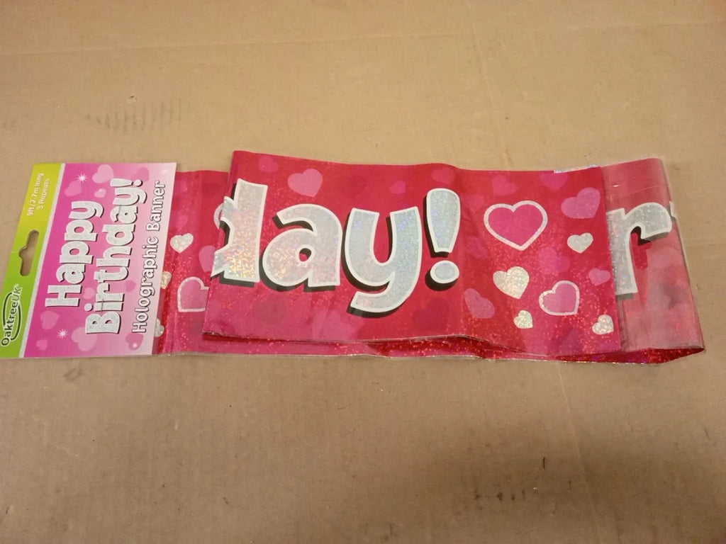 9ft Happy Birthday Banner Pink Holographic Party Decoration Durable Design New