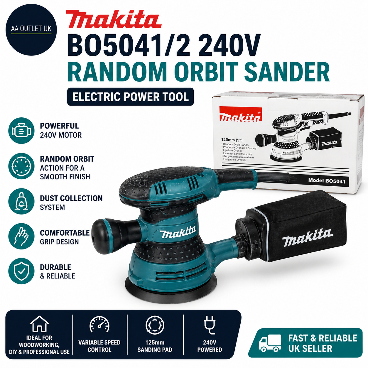 Makita BO5041/2 240V Random Orbit Sander Corded Electric Power Tool Design