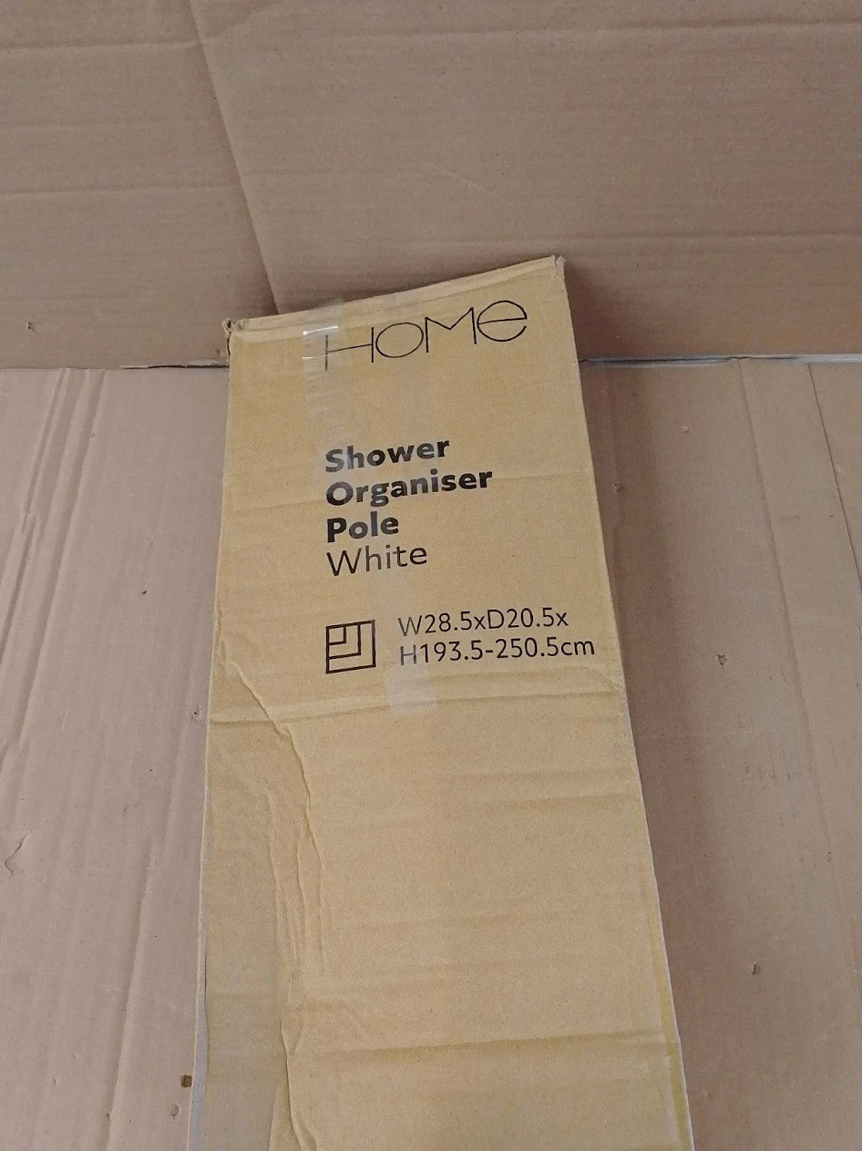 Home Steel Shower Organiser Pole White 244x19.6x19.6cm 4 Shelves Adjustable