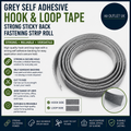 Grey Self Adhesive Hook Loop Tape Strong Sticky Back Fastening Strip Roll New