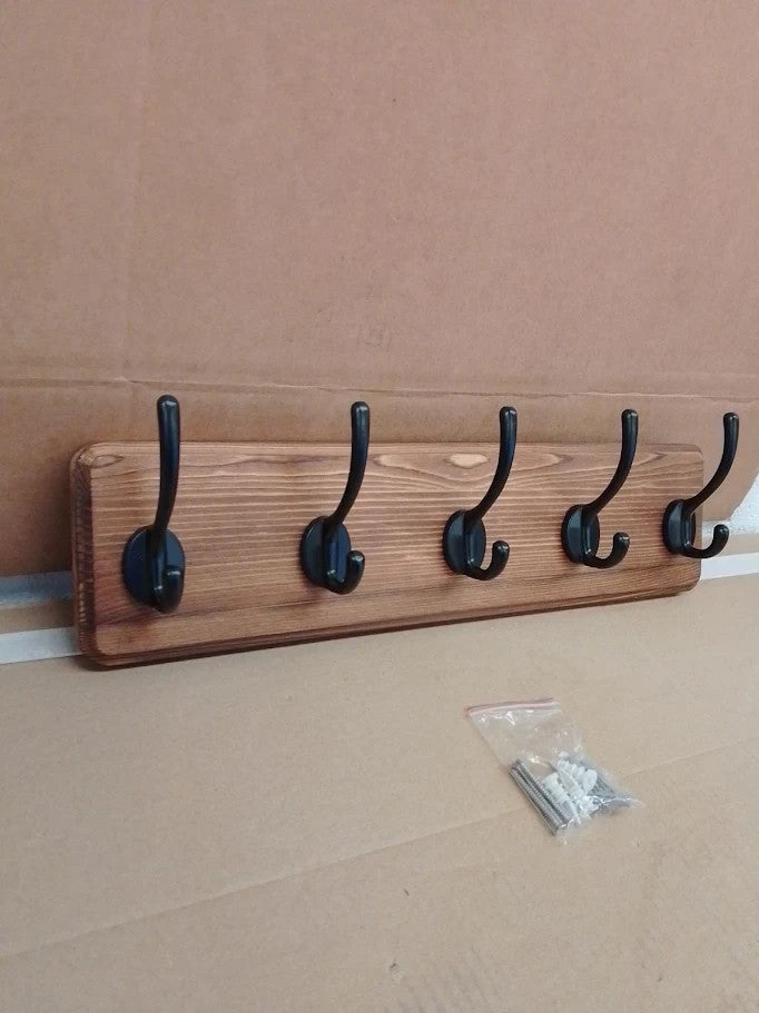 Webi Coat Rack Wall Mounted Hooks Hanger Wood 5 Hook Hanging Clothes Hats New