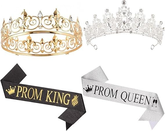 Leixi Prom King Queen Crowns Sashes Sets 2026 Graduation Tiara Sash Costume New