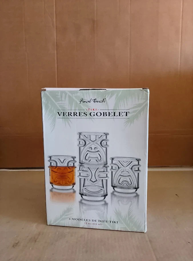 Final Touch Tiki Stackable Tumblers Drinking Glasses Clear 355ml Hawaiian New