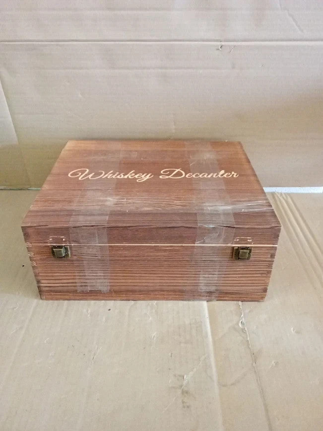 Cambareign Whiskey Decanter Set Wooden Box 27oz Crystal Liquor Glass New