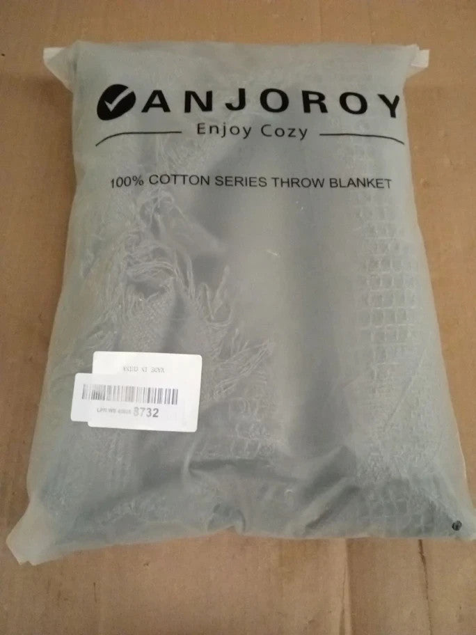Vanjoroy Large Grey Sofa Throw Blanket With Tassels Single 2 Seater 180cm