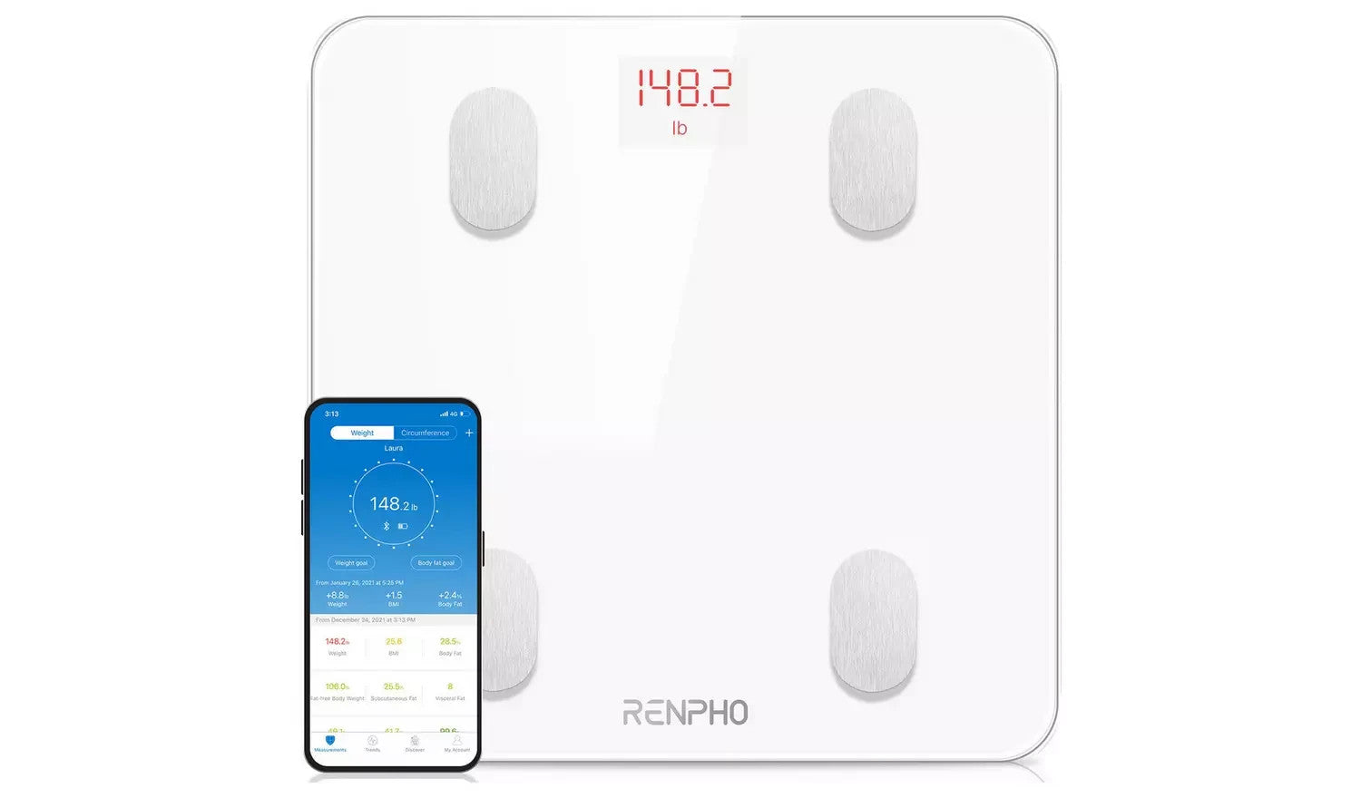 Renpho White Smart Digital Bathroom Scales Bluetooth BMI Weight Monitor New