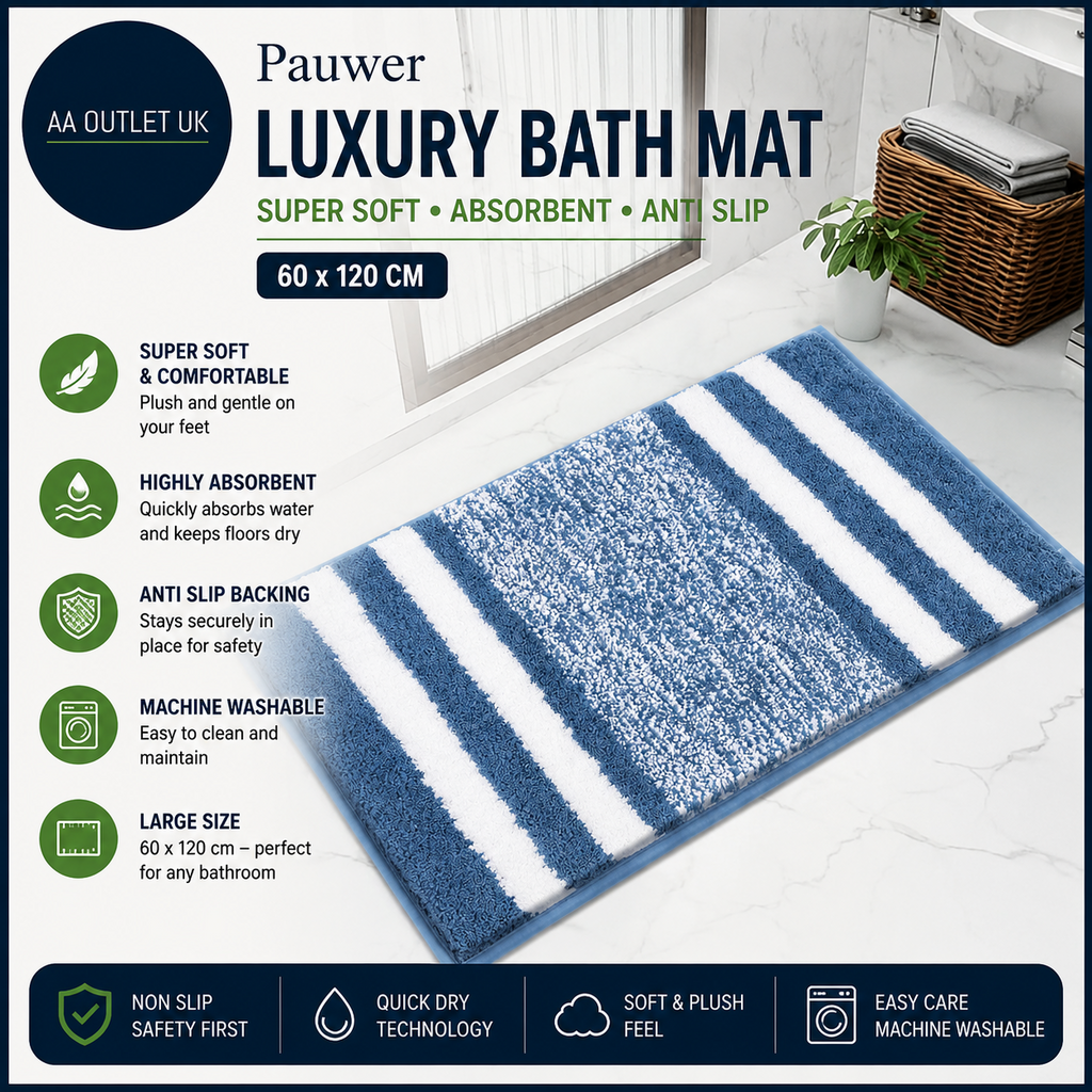 Pauwer Luxury Large 60x120cm Bath Mats Super Soft Anti Slip Bathroon Rug