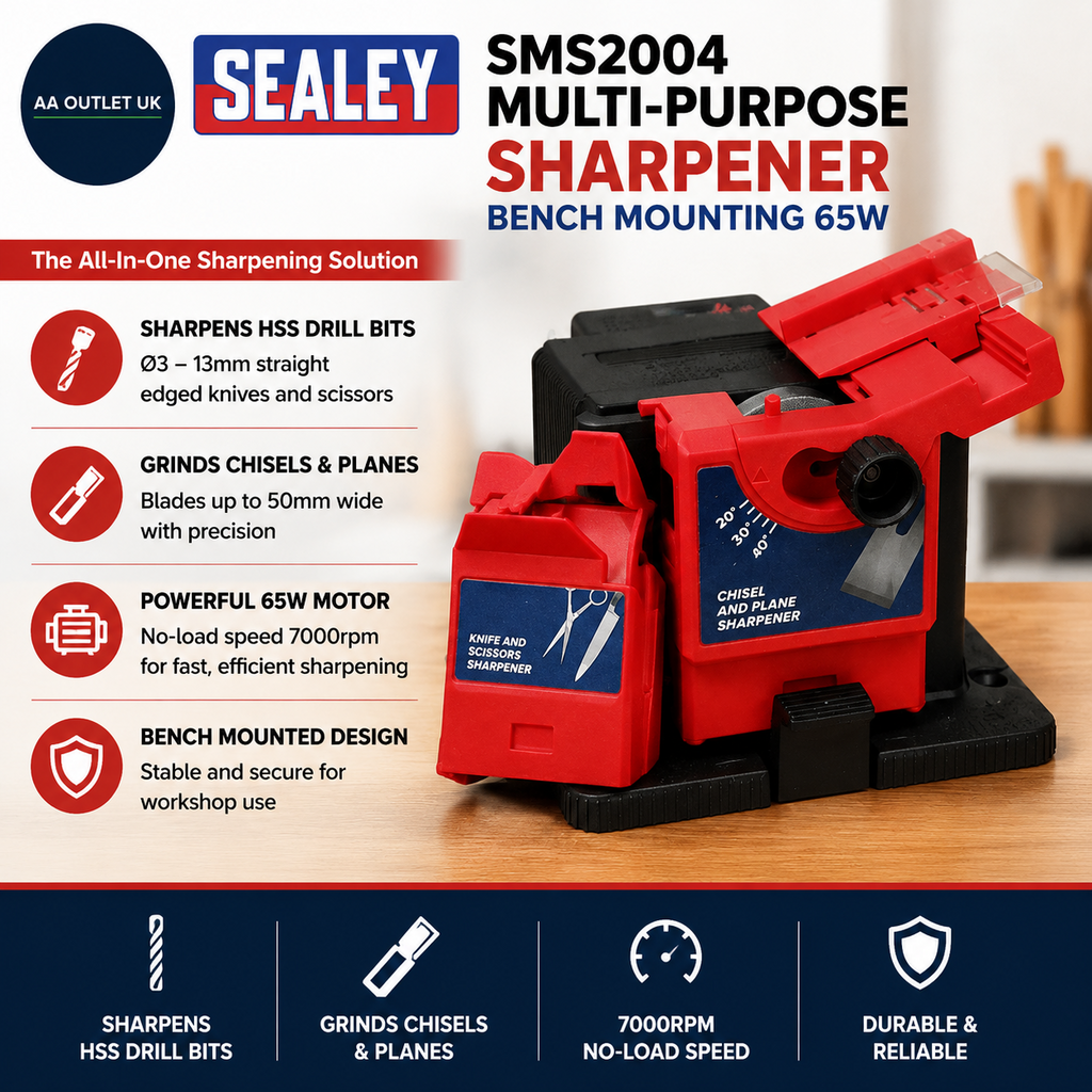 Sealey Sms2004 Multi Purpose Sharpener Bench Mounting 65W DIY Red