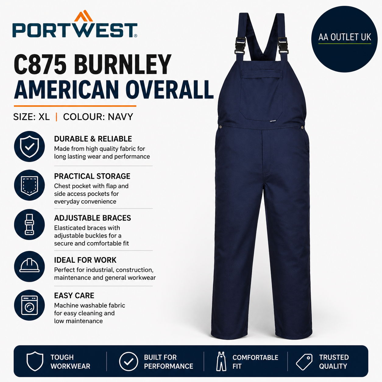 Portwest C875 Burnley American Overall Normal Size XL Navy