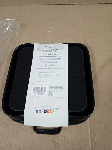 Tower Set Of 2 Square Foldable Silicone Trays Black 21.5x21.5x6.8cm New