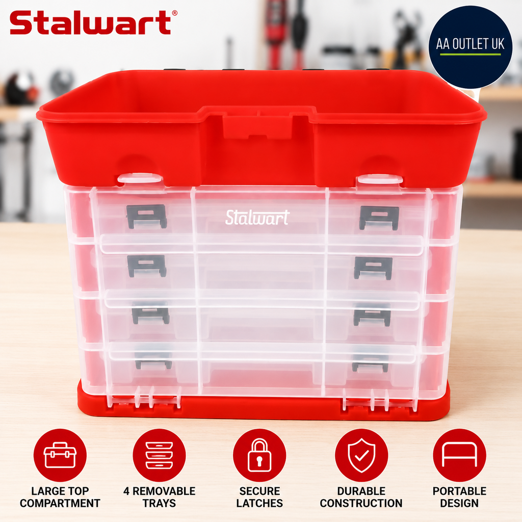Storage Tool Box Portable Multipurpose Organizer Main Top Compartment 11x7x10in