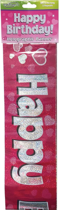 9ft Happy Birthday Banner Pink Holographic Party Decoration Design Quality New