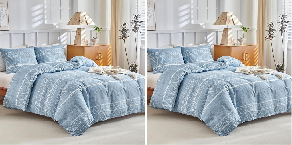 Lekesky Super King Size Duvet Cover Sets Blue Bedding Boho Stripe Print New