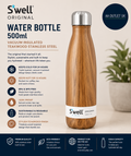 Swell Original Water Bottle 500ml Insulated Vacuum Teakwood Stainless Steel New
