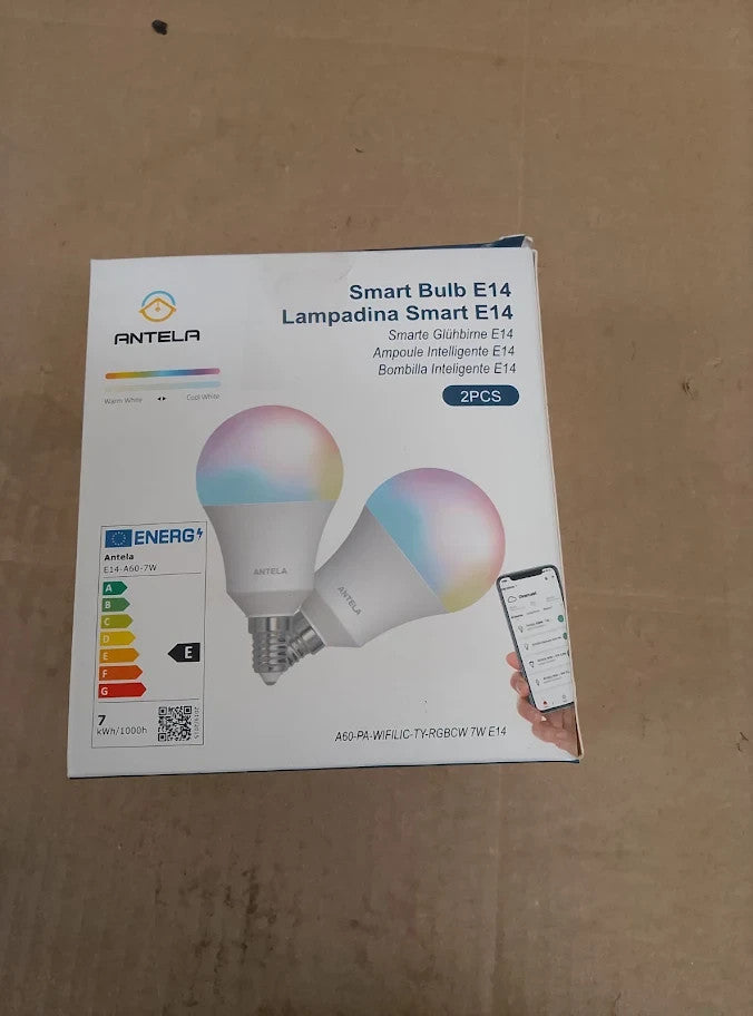 Antela Smart Bulb E14 Alexa Light Bulb A60 7W 806LM LED RGB Dimmable 2pc New