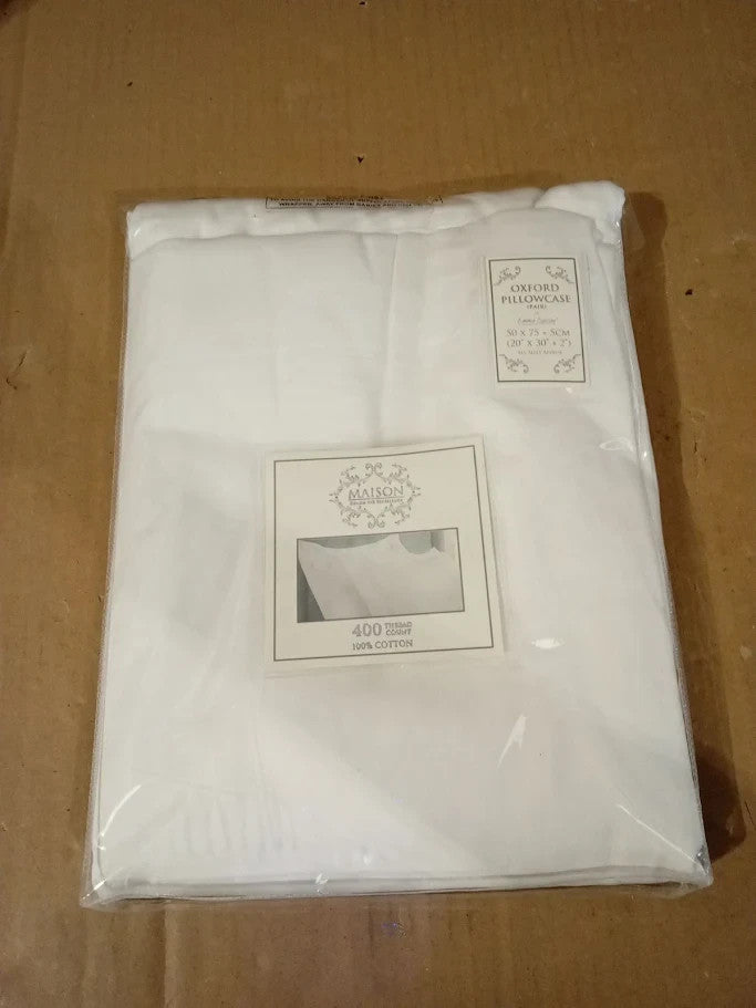 400 Thread Count Cotton Oxford Pillowcase Cotton Pair White 75x50cm New